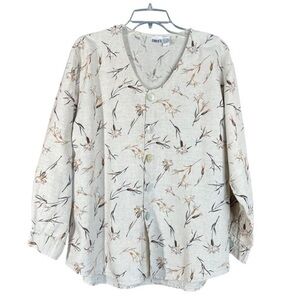 Chico’s Beige Linen Blend Floral Button Front Top Size 2 (M)